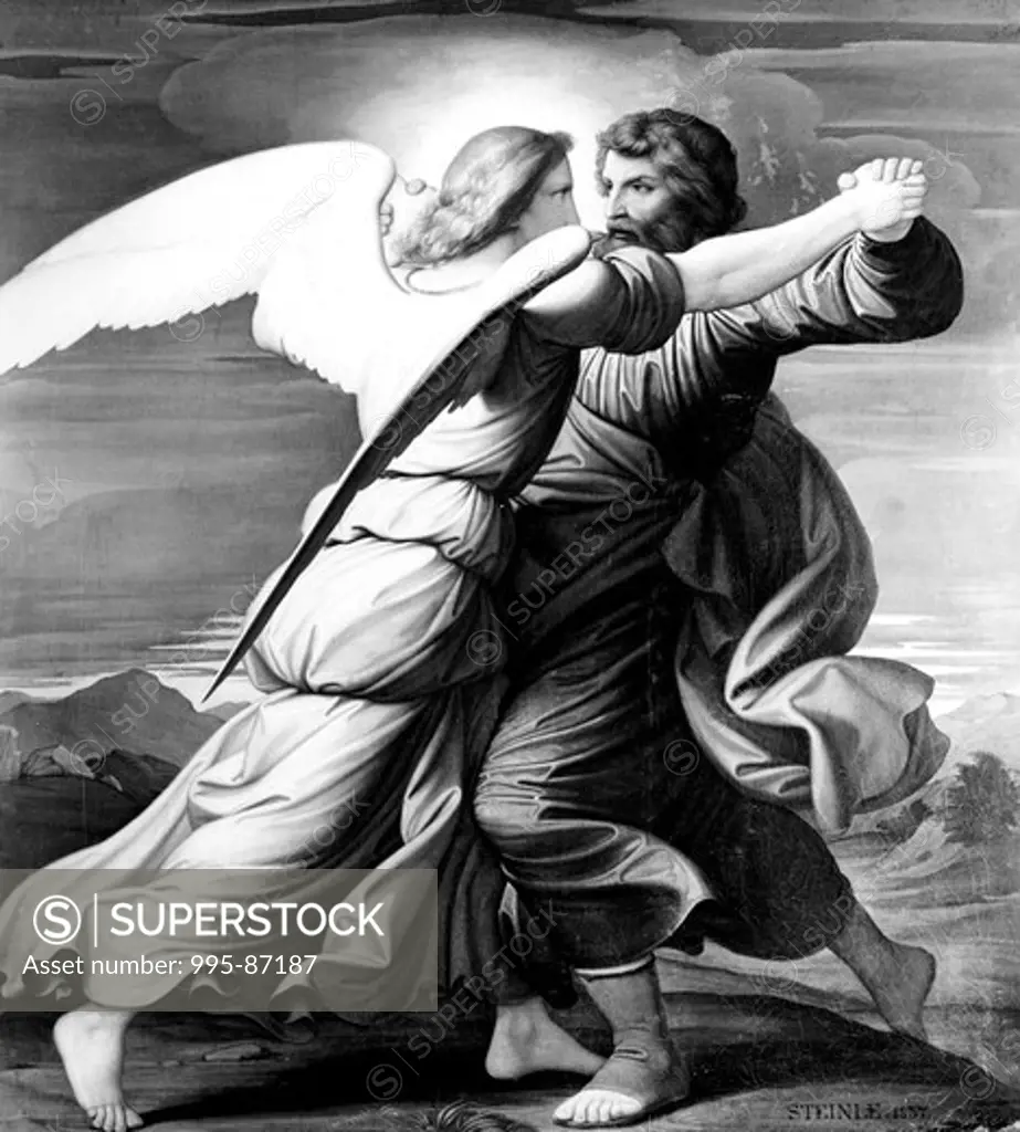 Jacob Wrestles with Angel by Edward Jakob von Steinle, (1810-1886)