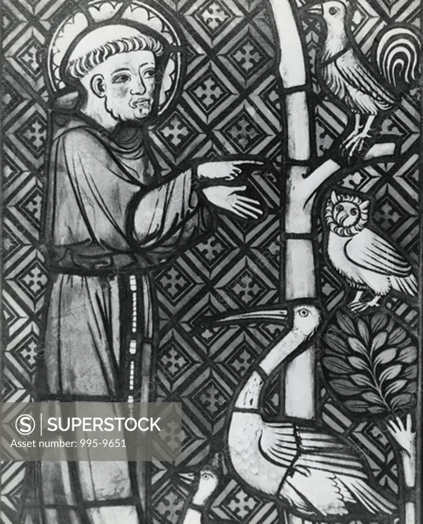 St. Francis Preaching to the Birds 14th C. Stained Glass 