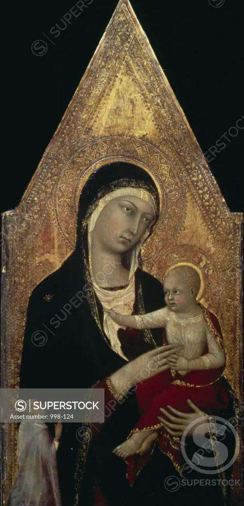 Madonna and Child with Donor by Lippo Memmi,  tempera on wood,  Circa 1335,  (active 1317-1347),  USA,  Washington DC,  National Gallery of Art