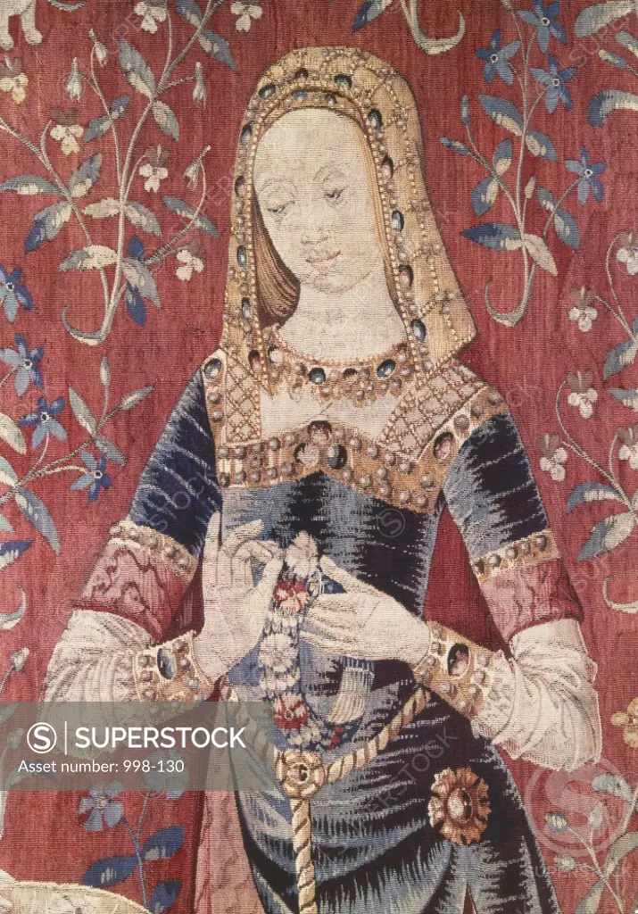 Lady and the Unicorn - Sense of Smell (Detail) 15th Century Tapestry (Flemish) Musee National du Moyen Age, Thermes & Hotel de Cluny, Paris, France 