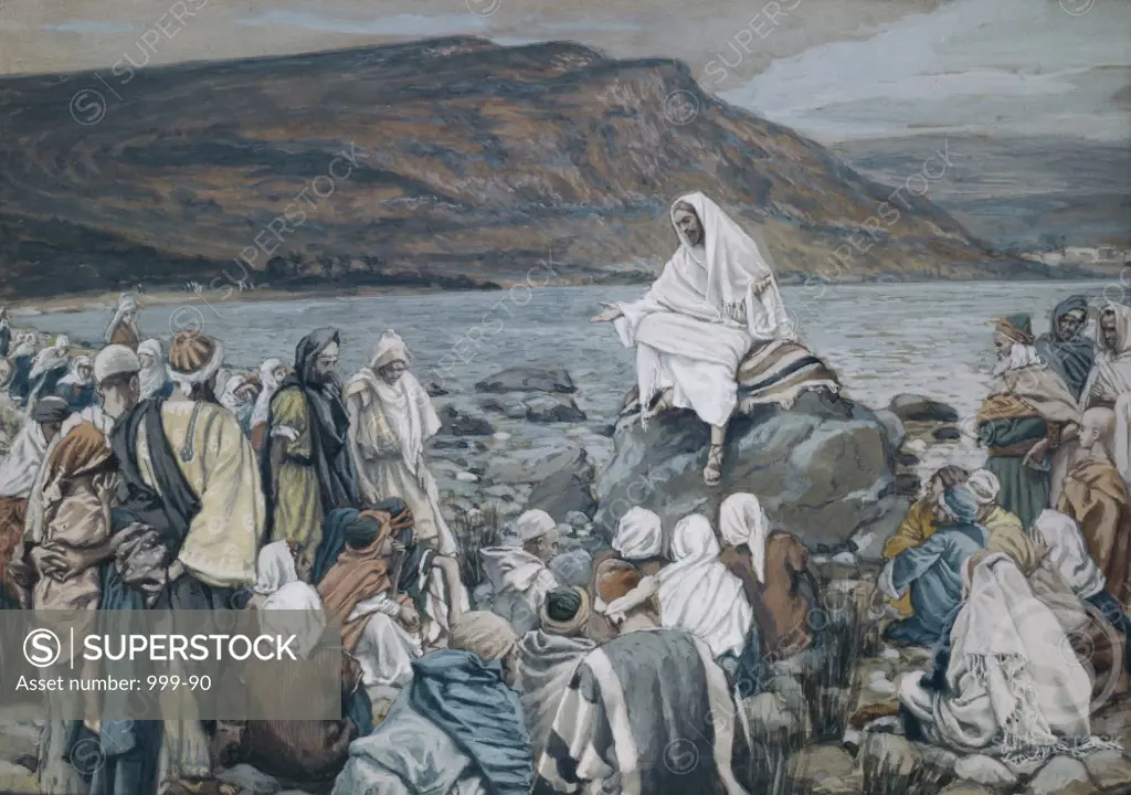 Jesus Teaching by the Seashore  James J. Tissot (1836-1902 /French) Watercolor on Paper 